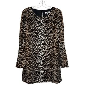 Likely Leopard Print Bell Sleeve Mini Shift Dress Brown Tan Black Womens 8